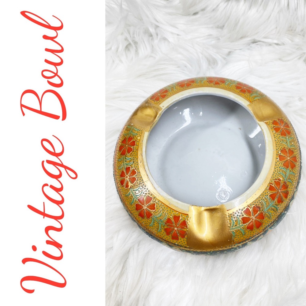 Asian Inspired Gold Floral Decorative Bowl Catchall Dish –‎ Cloisonné Style